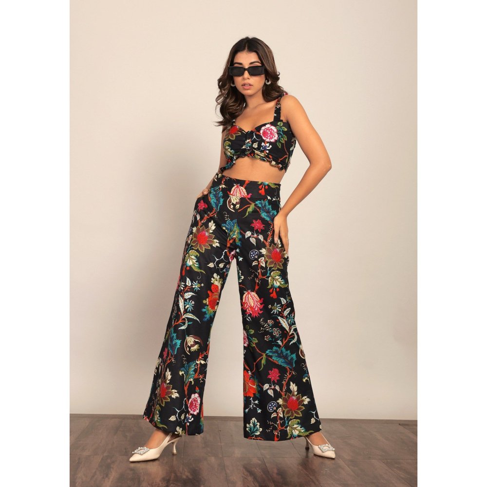 Kaori By Shreya Black And Multi Floral Fitted Co-Ord (Set of 2)