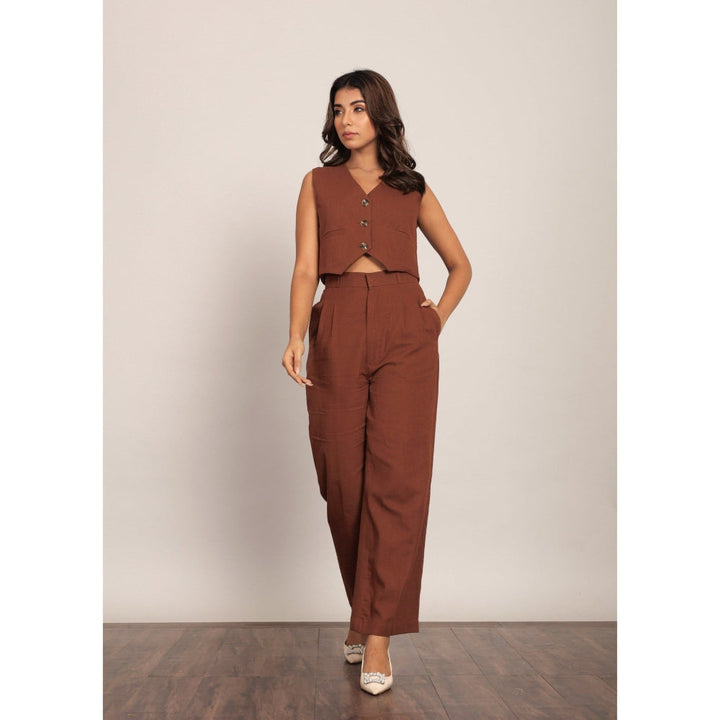 Kaori By Shreya Brown Solid Western Relaxed Co-Ord (Set of 2)