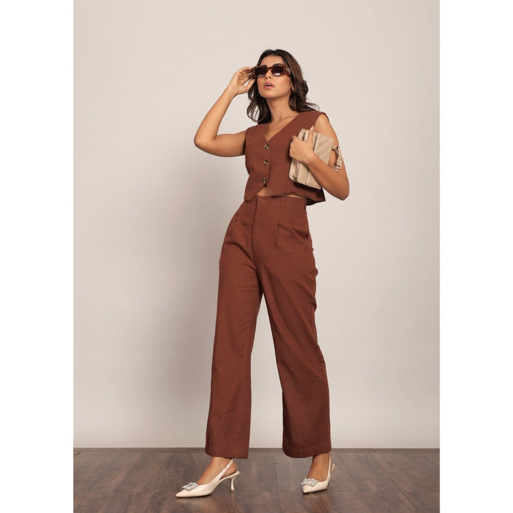 Kaori By Shreya Brown Solid Western Relaxed Co-Ord (Set of 2)