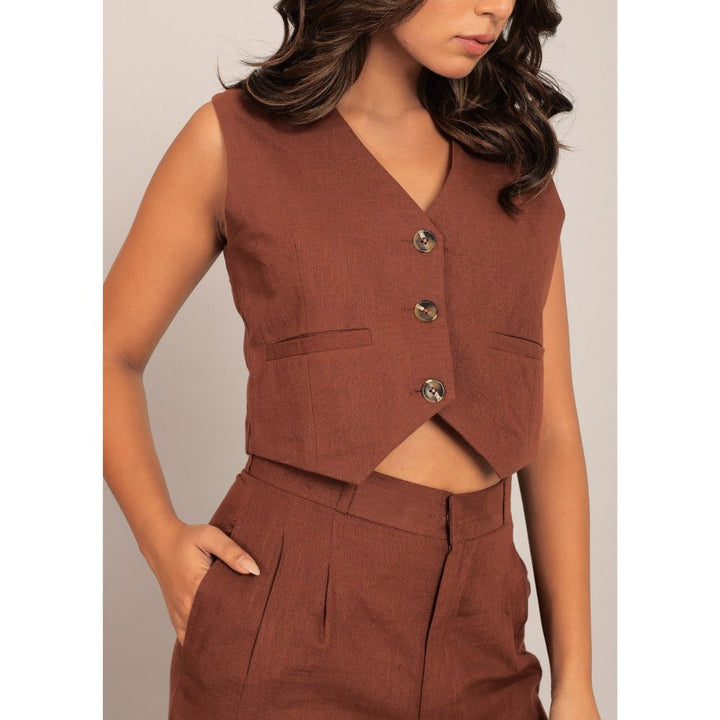 Kaori By Shreya Brown Solid Western Relaxed Co-Ord (Set of 2)