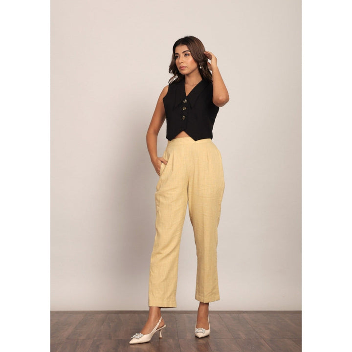 Kaori By Shreya Black & Beige Solid Relaxed Crop Top with Pant (Set of 2)