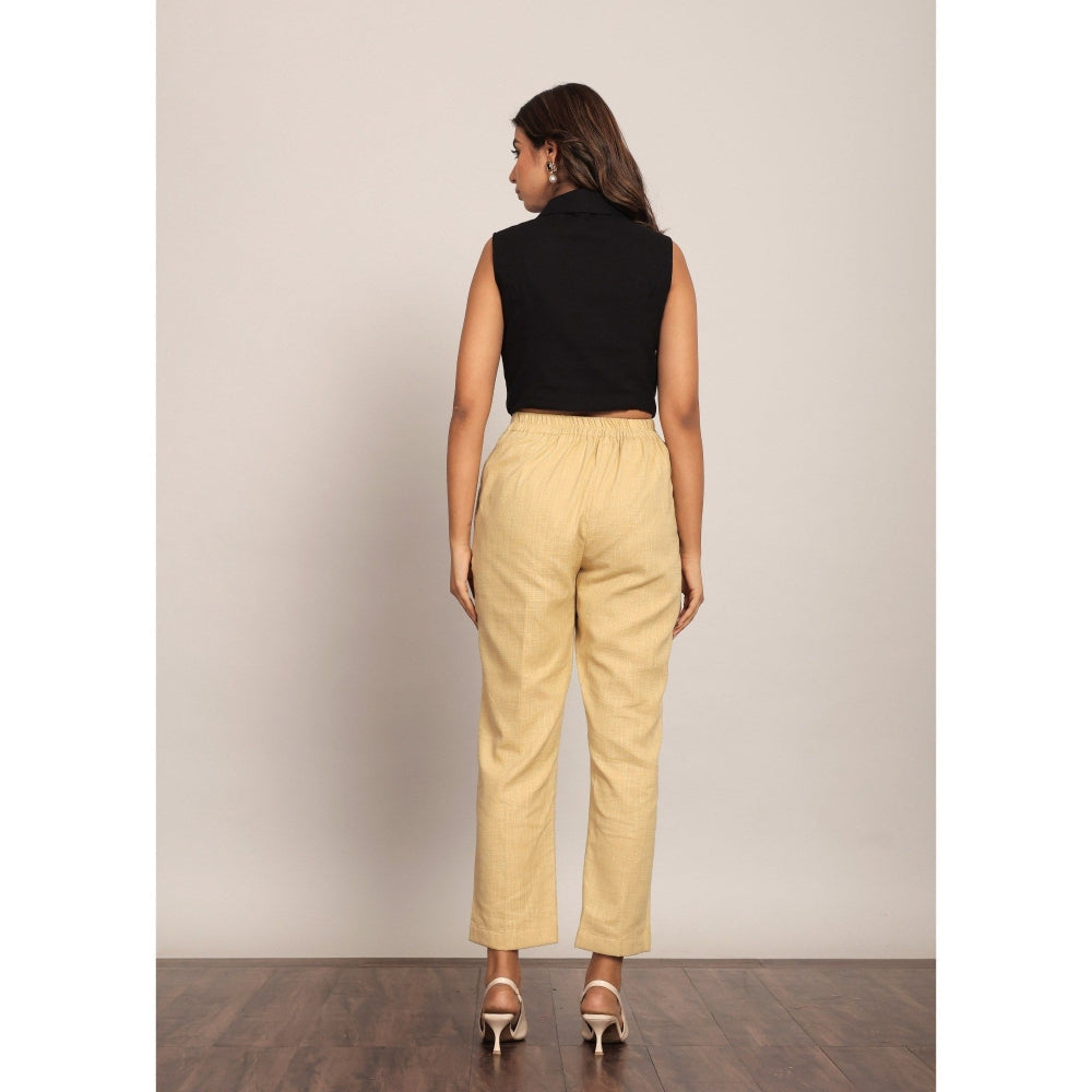 Kaori By Shreya Black & Beige Solid Relaxed Crop Top with Pant (Set of 2)