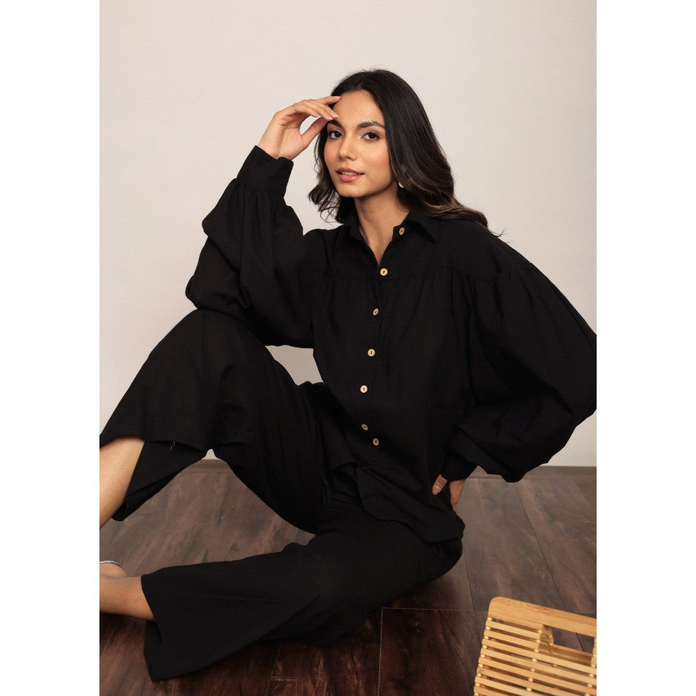 Kaori By Shreya Black Solid Western Relaxed Co-Ord (Set of 2)