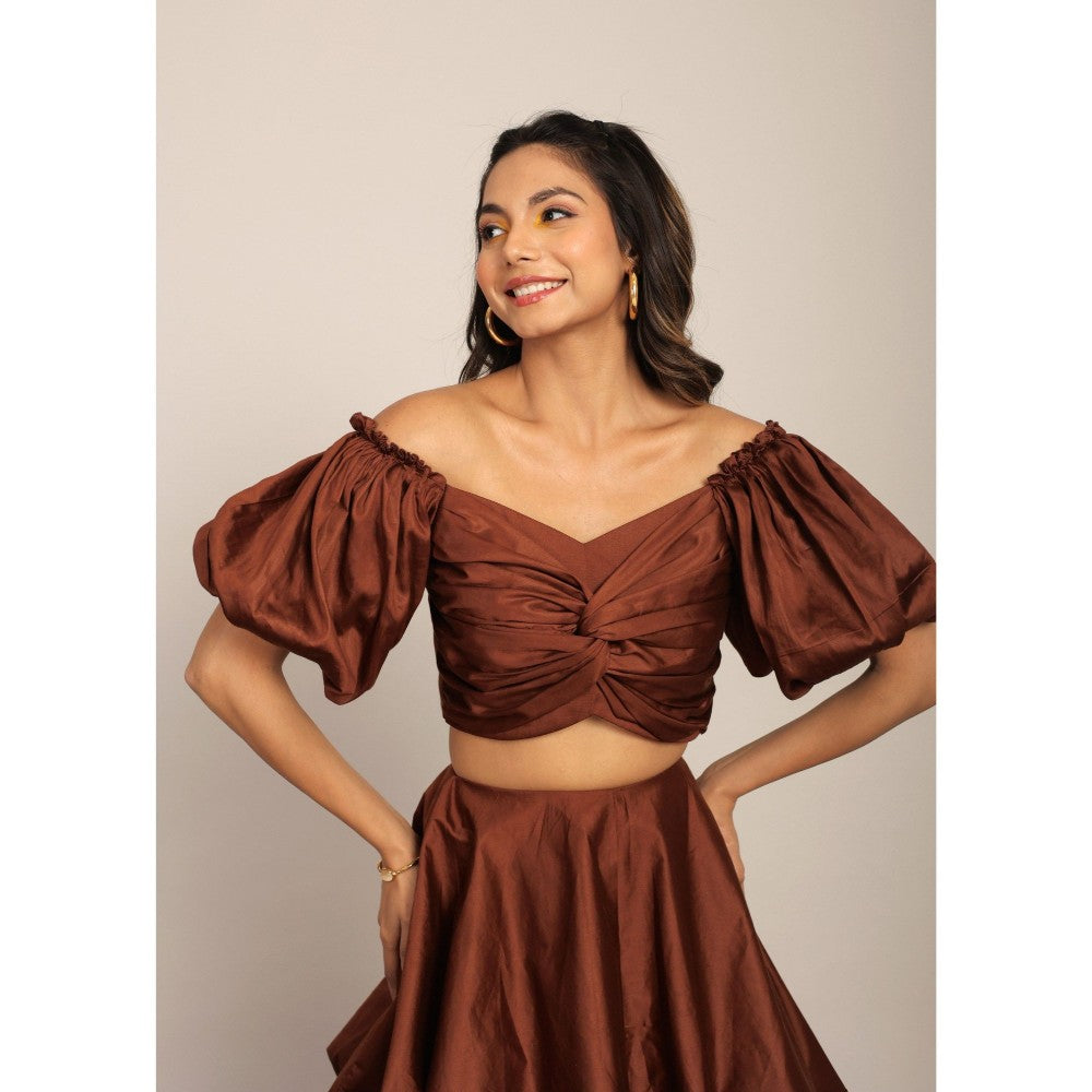 Kaori By Shreya Coffee Brown Solid Western Co-Ord (Set of 2)