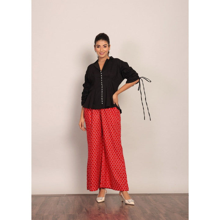 Kaori By Shreya Black And Red Relaxed Shirt And Palazzo (Set of 2)