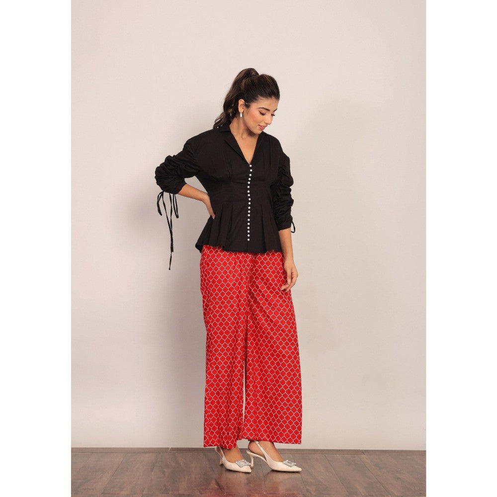 Kaori By Shreya Black And Red Relaxed Shirt And Palazzo (Set of 2)