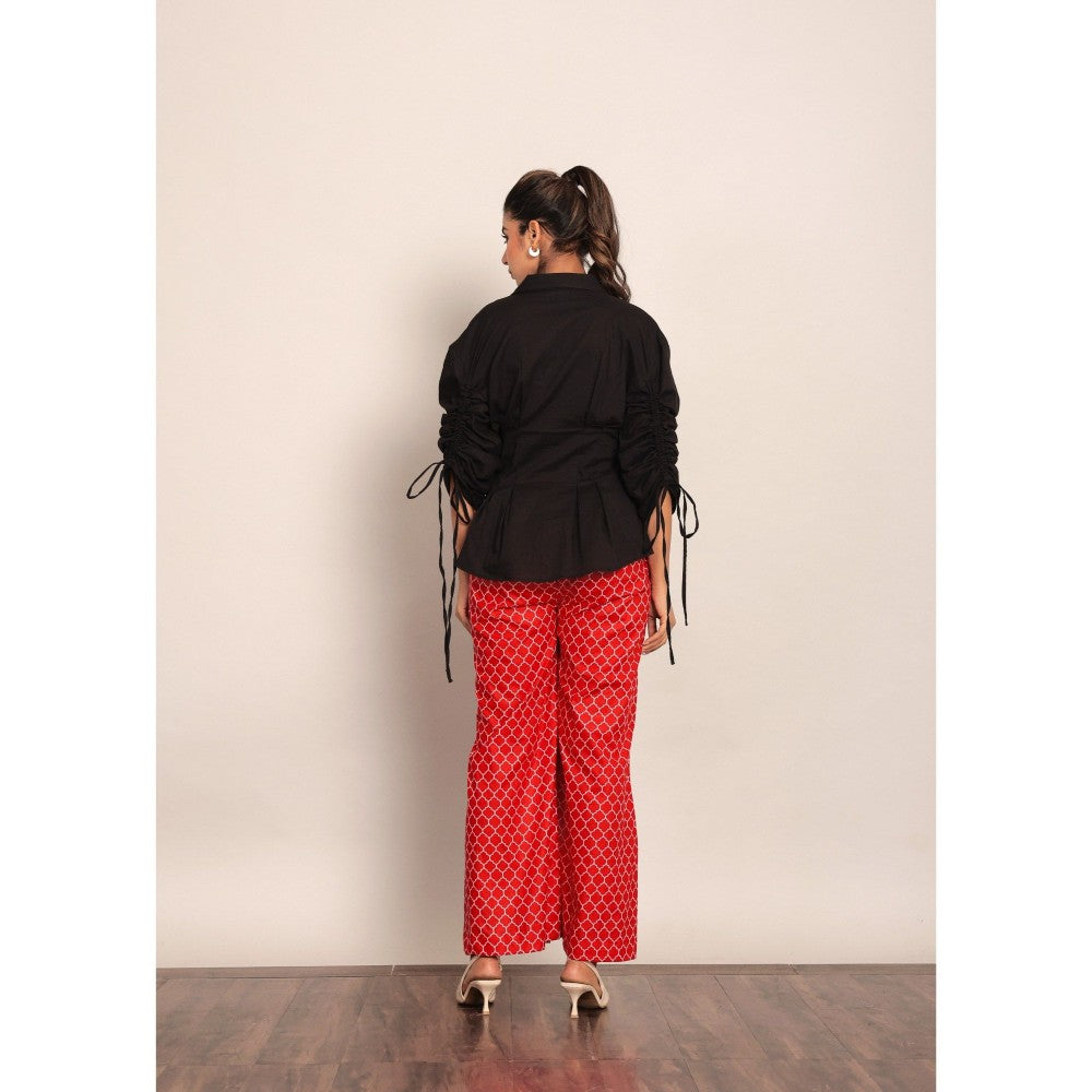 Kaori By Shreya Black And Red Relaxed Shirt And Palazzo (Set of 2)