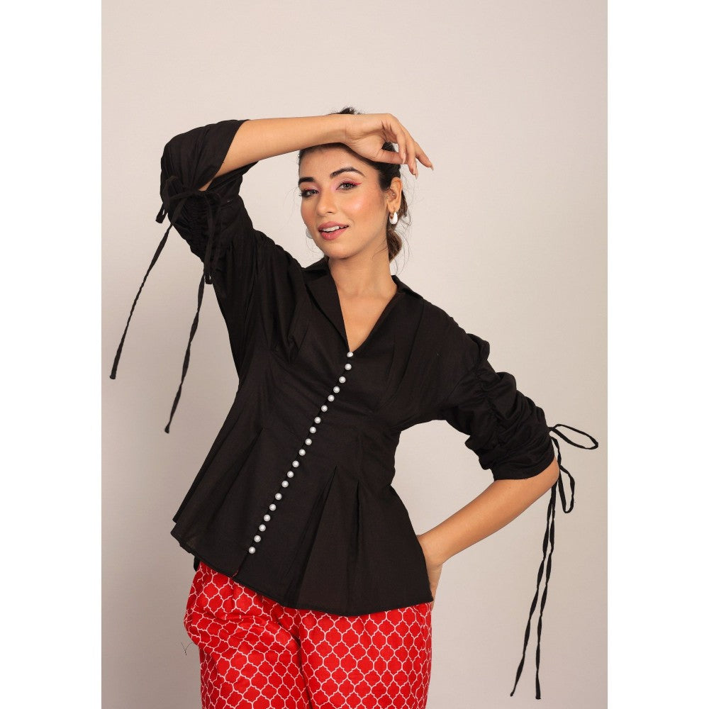 Kaori By Shreya Black And Red Relaxed Shirt And Palazzo (Set of 2)