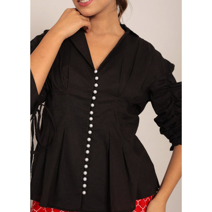 Kaori By Shreya Black And Red Relaxed Shirt And Palazzo (Set of 2)