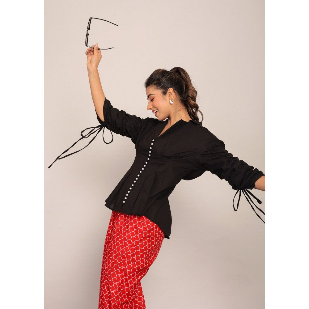 Kaori By Shreya Black And Red Relaxed Shirt And Palazzo (Set of 2)