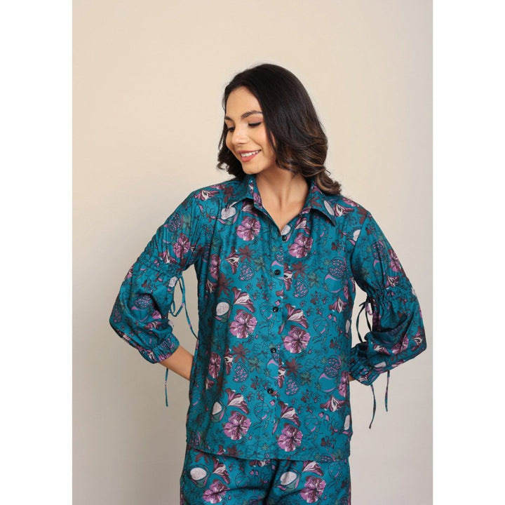 Kaori By Shreya Teal Green & Multi Floral Relaxed Shirt