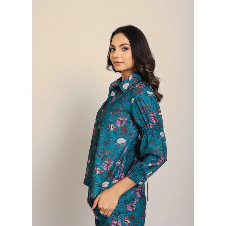 Kaori By Shreya Teal Green & Multi Floral Relaxed Shirt