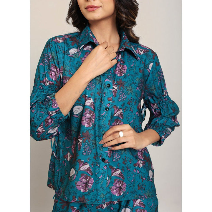 Kaori By Shreya Teal Green & Multi Floral Relaxed Shirt