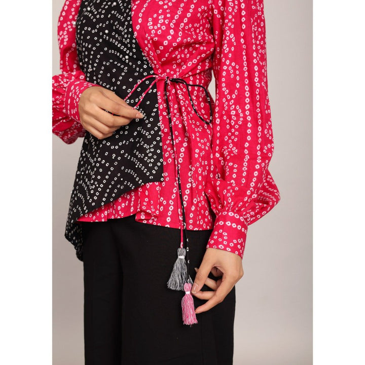 Kaori By Shreya Pink And Black Relaxed Angrakha Shirt