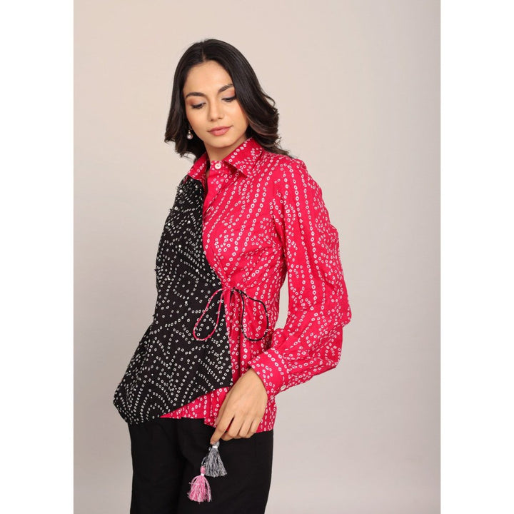 Kaori By Shreya Pink And Black Relaxed Angrakha Shirt