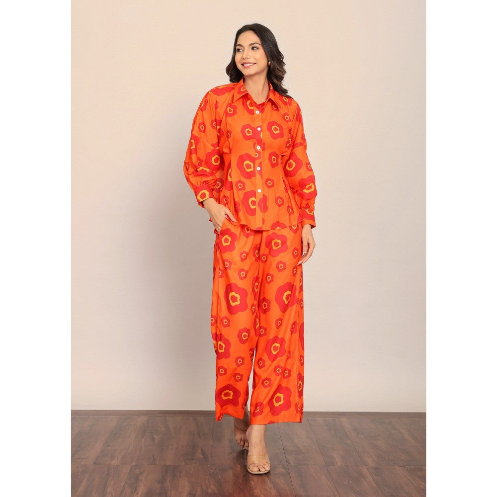 Kaori By Shreya Orange Floral Relaxed Shirt Back Belt