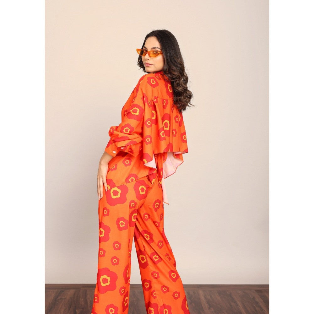 Kaori By Shreya Orange Floral Relaxed Shirt Back Belt