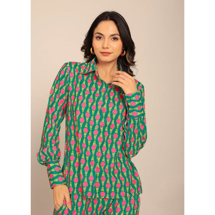 Kaori By Shreya Sea Green & Pink Front Closer Shirt