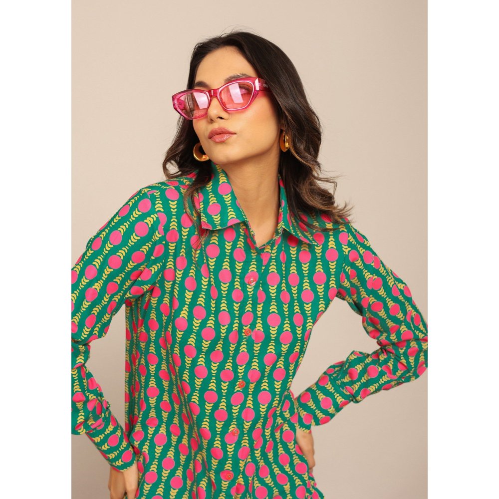 Kaori By Shreya Sea Green & Pink Front Closer Shirt