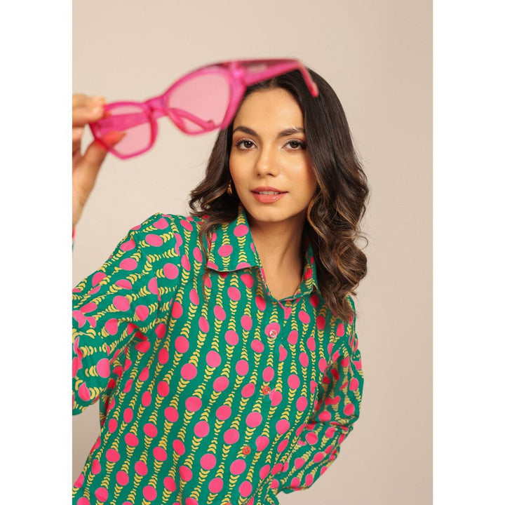 Kaori By Shreya Sea Green & Pink Front Closer Shirt