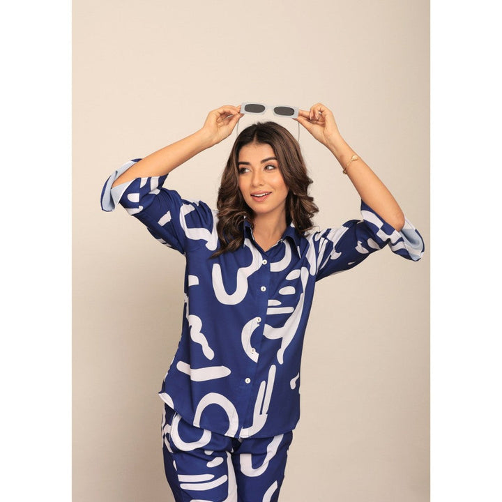 Kaori By Shreya Blue And White Relaxed Shirt With Collar