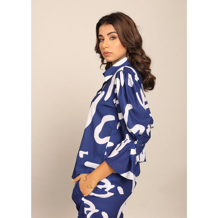 Kaori By Shreya Blue And White Relaxed Shirt With Collar