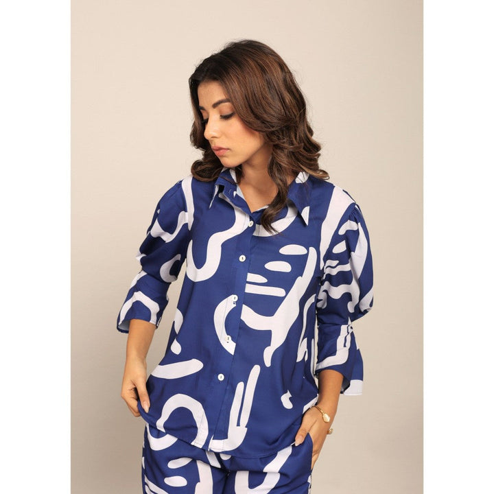 Kaori By Shreya Blue And White Relaxed Shirt With Collar