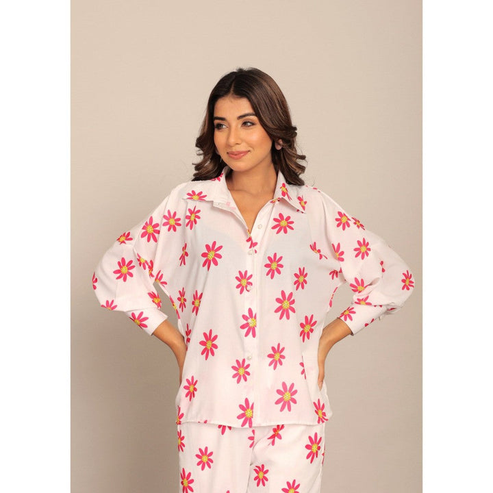 Kaori By Shreya White & Red Floral Printed Relaxed Shirt