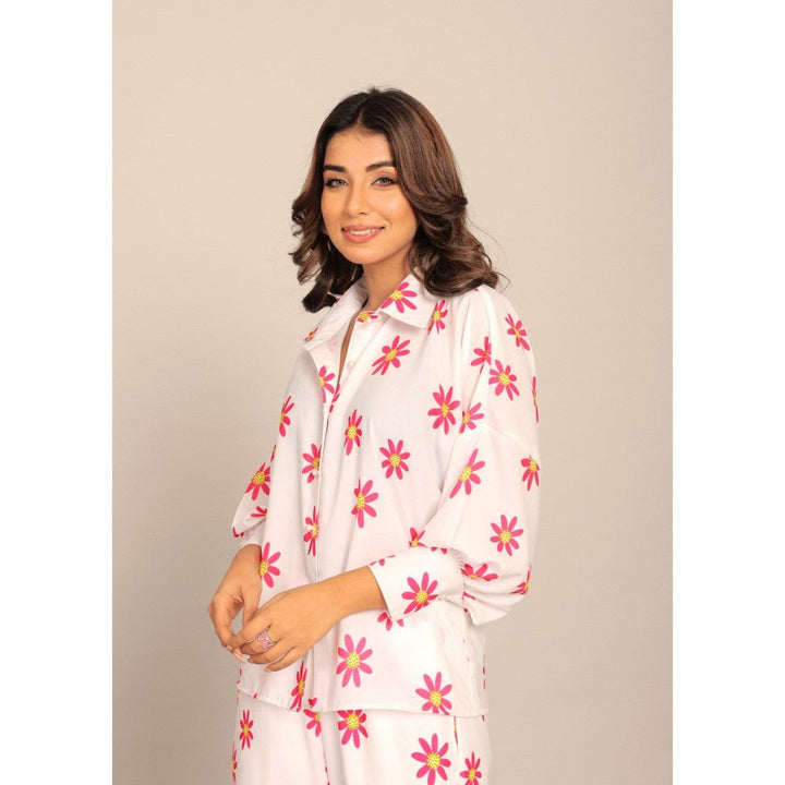 Kaori By Shreya White & Red Floral Printed Relaxed Shirt