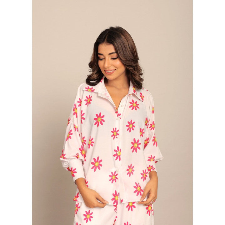 Kaori By Shreya White & Red Floral Printed Relaxed Shirt