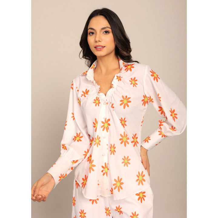 Kaori By Shreya White And Orange Floral Relaxed Shirt