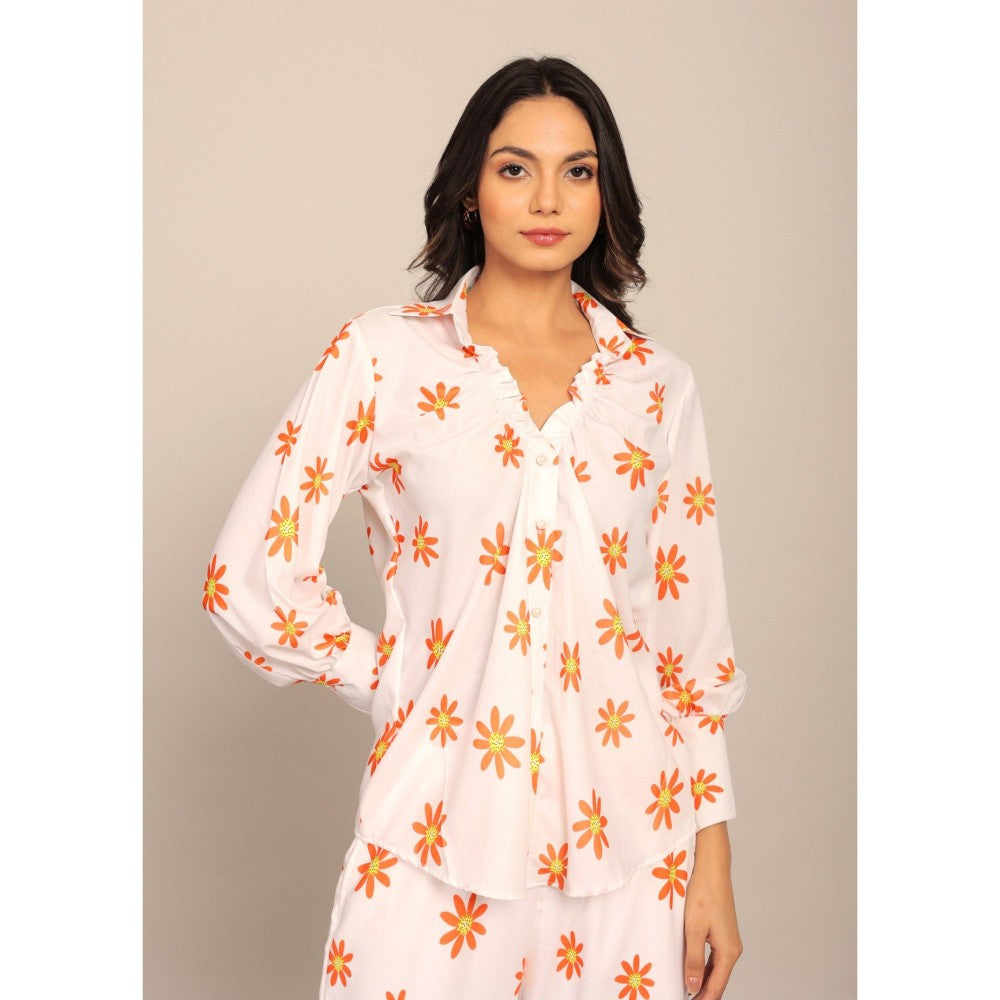 Kaori By Shreya White And Orange Floral Relaxed Shirt