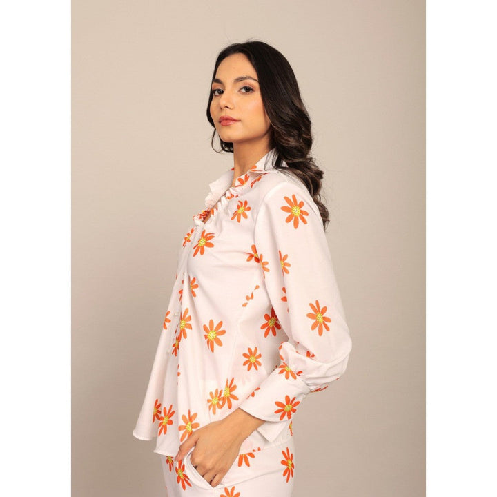 Kaori By Shreya White And Orange Floral Relaxed Shirt