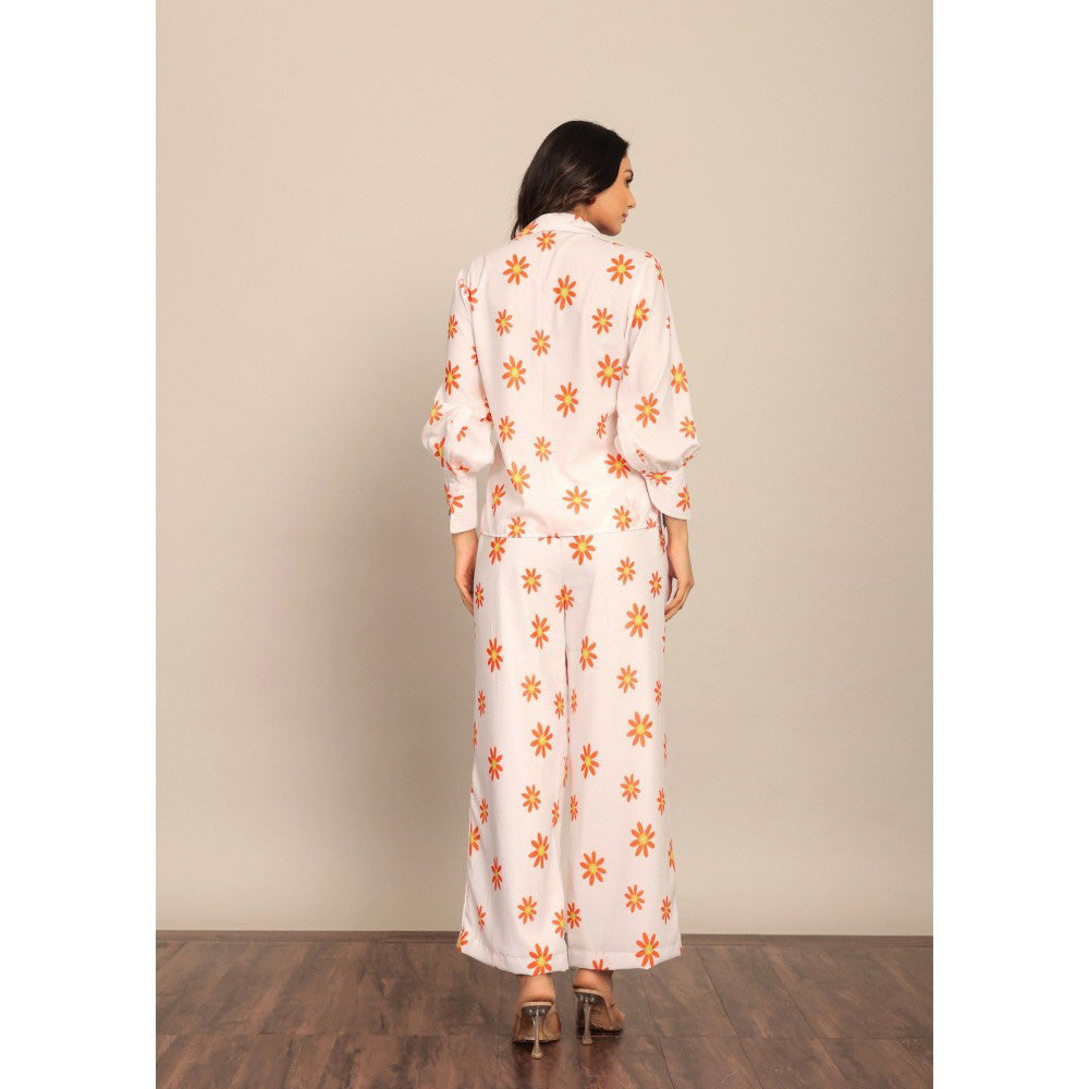 Kaori By Shreya White And Orange Floral Relaxed Shirt