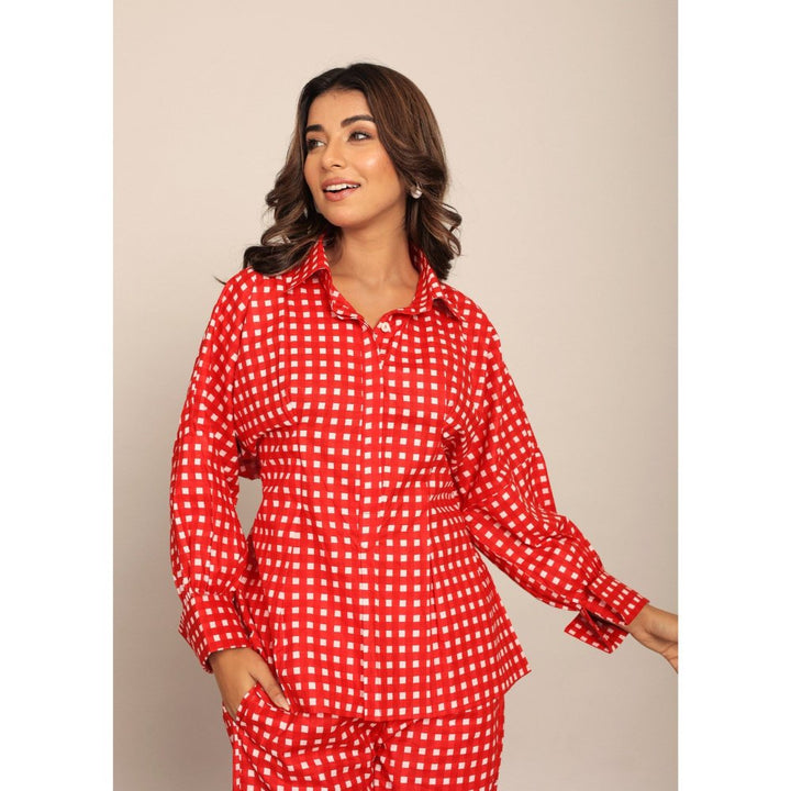 Kaori By Shreya Red Geometric Printed Relaxed Shirt