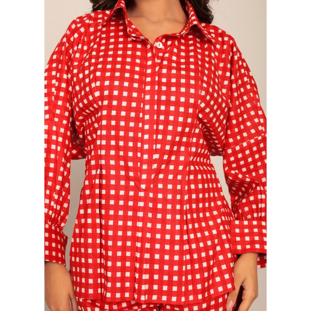 Kaori By Shreya Red Geometric Printed Relaxed Shirt