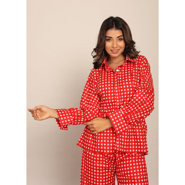 Kaori By Shreya Red Geometric Printed Relaxed Shirt