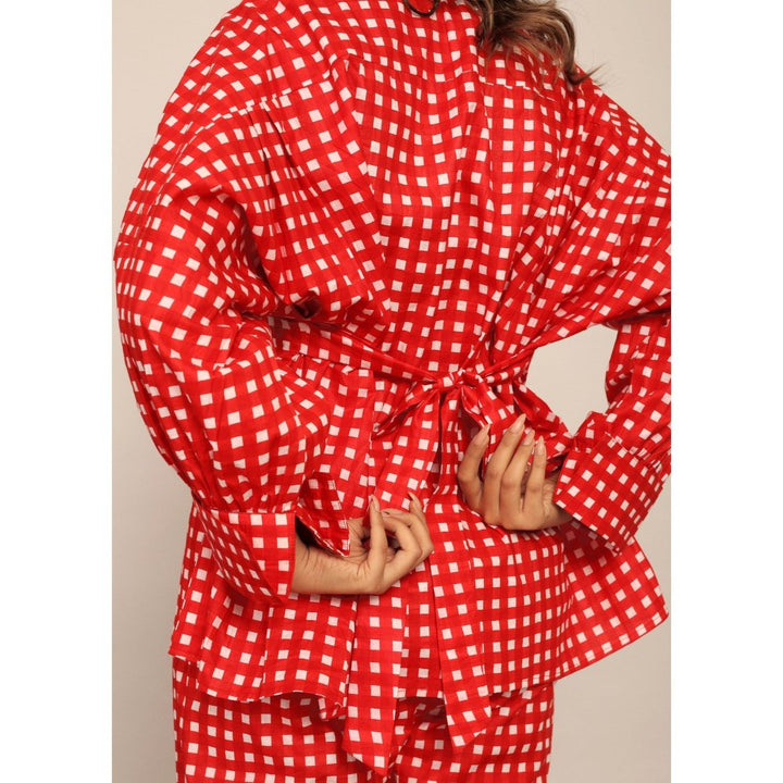 Kaori By Shreya Red Geometric Printed Relaxed Shirt