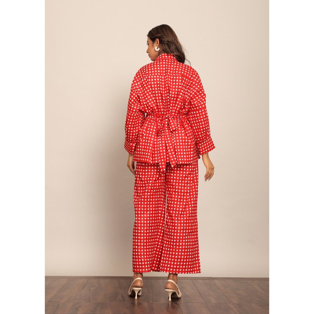 Kaori By Shreya Red Geometric Printed Relaxed Shirt