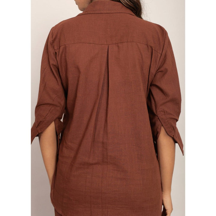 Kaori By Shreya Brown Solid Relaxed Front Collar Shirt