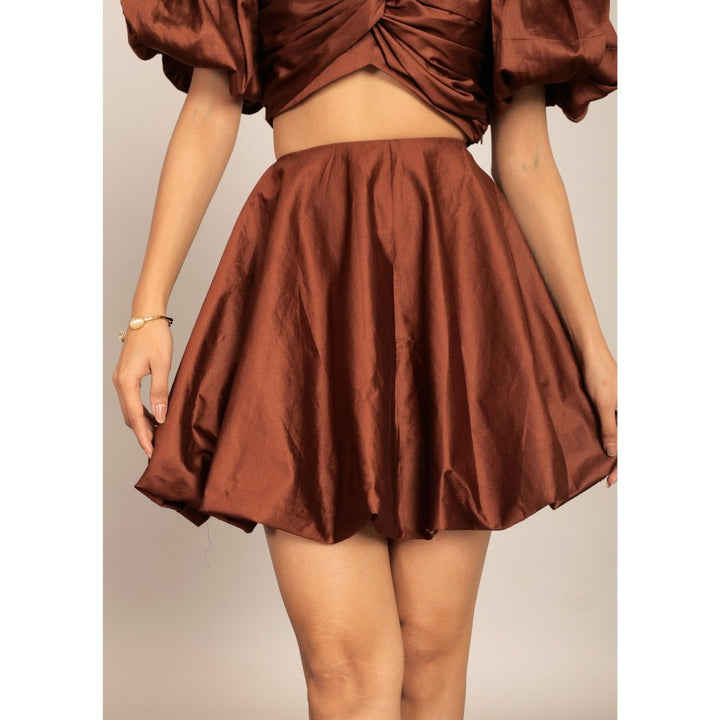 Kaori By Shreya Coffee Brown Cotton Relaxed Mini Skirt