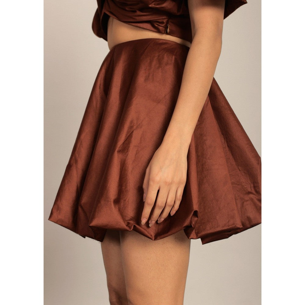 Kaori By Shreya Coffee Brown Cotton Relaxed Mini Skirt