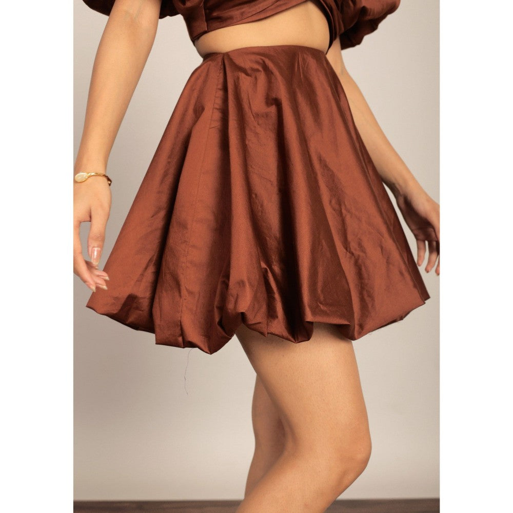 Kaori By Shreya Coffee Brown Cotton Relaxed Mini Skirt