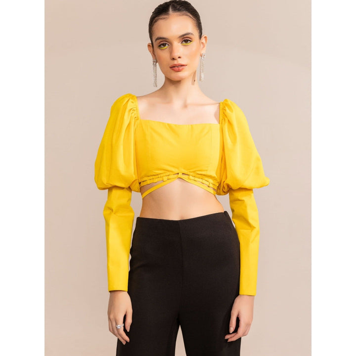 Kaori By Shreya Blazing Yellow Front Waist Tie Up Crop Top