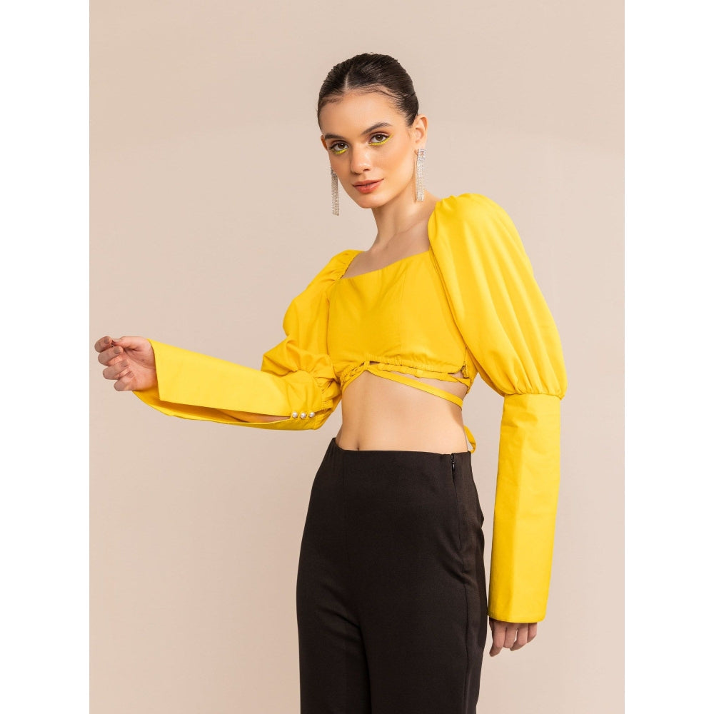 Kaori By Shreya Blazing Yellow Front Waist Tie Up Crop Top