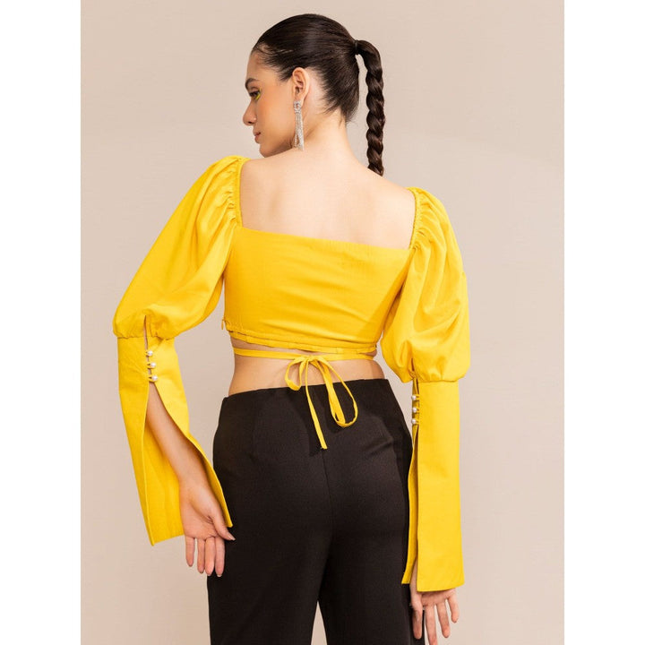 Kaori By Shreya Blazing Yellow Front Waist Tie Up Crop Top