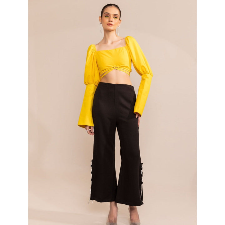 Kaori By Shreya Blazing Yellow Front Waist Tie Up Crop Top