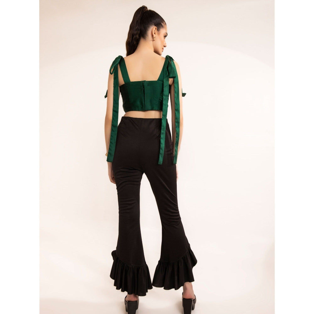 Kaori By Shreya Emerald Green Shoulder Pleated Tie-Up Crop Top