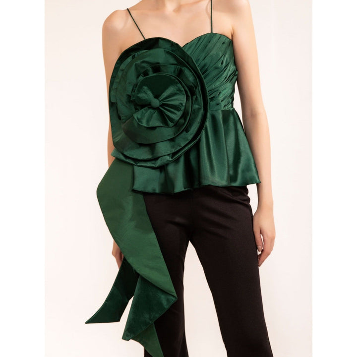 Kaori By Shreya Eden Green Pilum Pleated Top With Rose