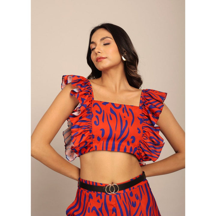 Kaori By Shreya Orange And Blue Western Bust Fitted Crop Top